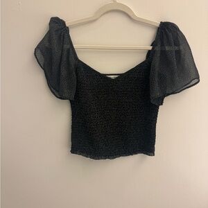 Abercrombie Women's Black Puff Sleeve Smocked Crop Top